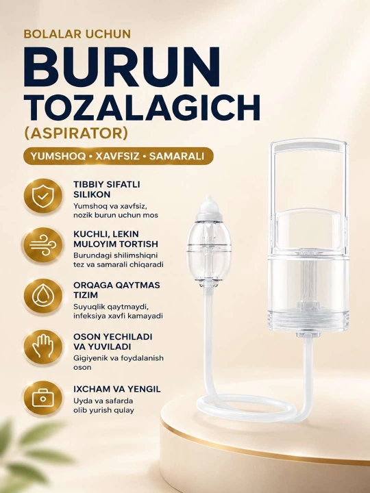 Burun aspiratori: chaqaloqlar va bolalar burni uchun kuchli tozalovchi va so‘ruvchi vosita