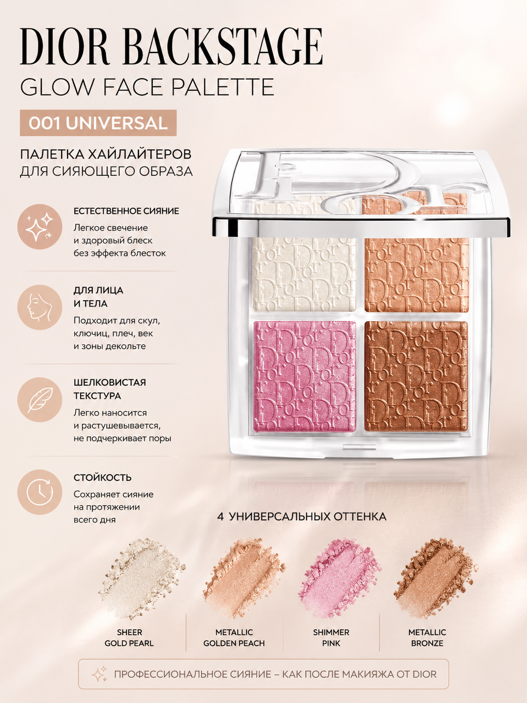 Палетка хайлайтеров Dior Backstage Glow Face Palette 001 Universal, 10 г - 