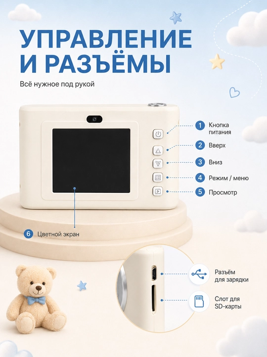 Bolalar uchun raqamli kamera 4K, foto va video, rangli ekran, USB quvvatlash, sovg‘a uchun