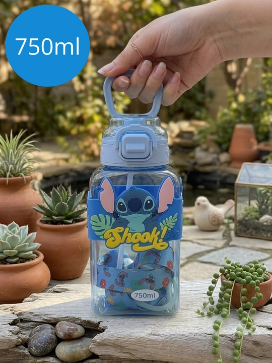 Stitch bolalar suv idishi 750 ml – Tasma bilan, Qulflanadigan qopqoq - 