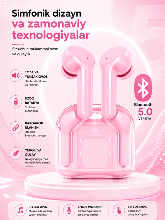 Tws simsiz quloqchin led displeyli zaryadlash keysi bilan oq