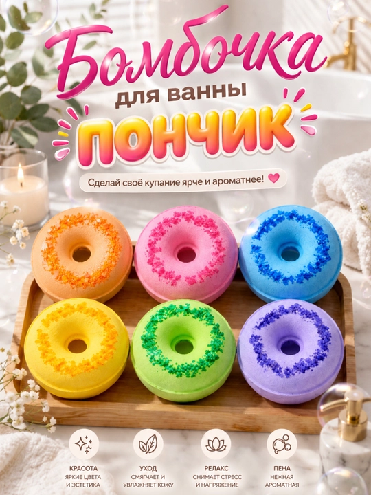 Бомбочка для ванны «Пончик», 1 шт, 130 г