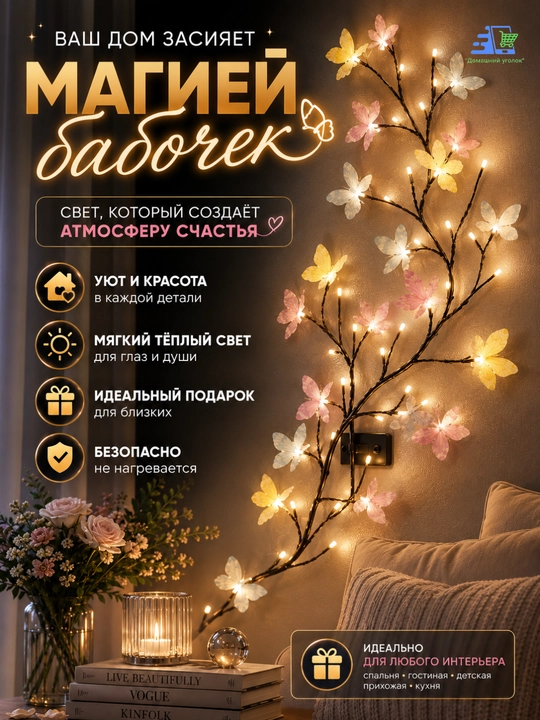 Бра светодиодная "Ветка Сакуры" на стену, 96 LED, гибкая, USB