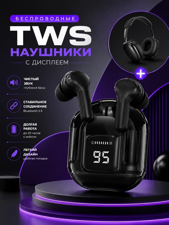 Tws simsiz quloqchin led displeyli zaryadlash keysi bilan oq - 