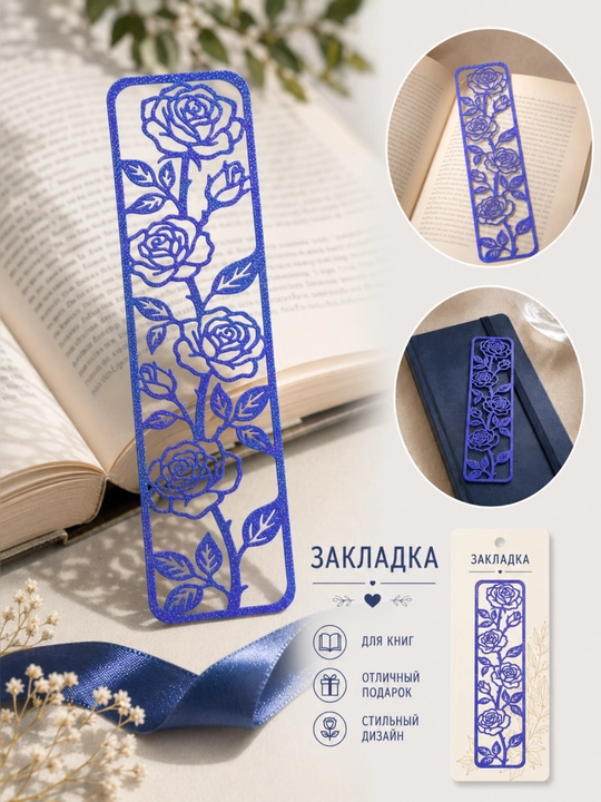 Пластиковая закладка для книг “Розы”, Декоративная закладка для книг - 