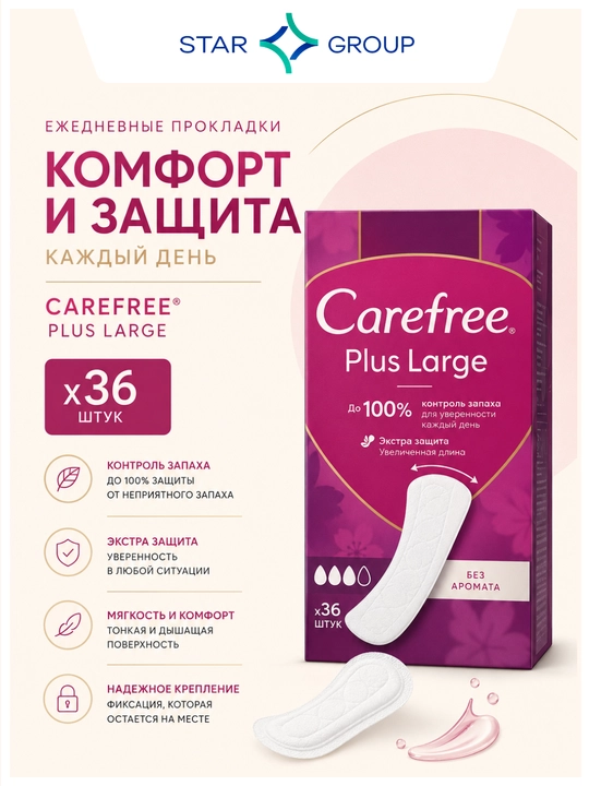Прокладки Carefree Large Plus, 36 шт