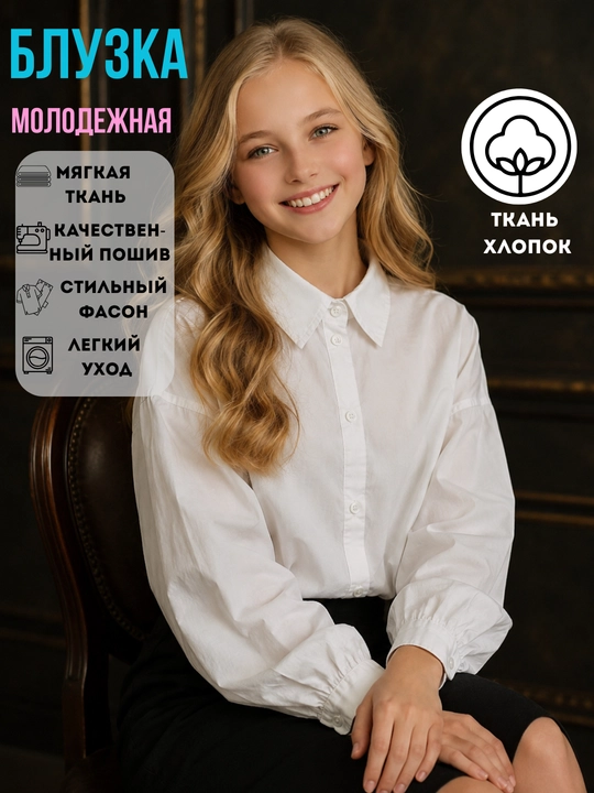 Блузка-рубашка для девочки подростковая школьная, кофта для девушки офисная рубашка - 