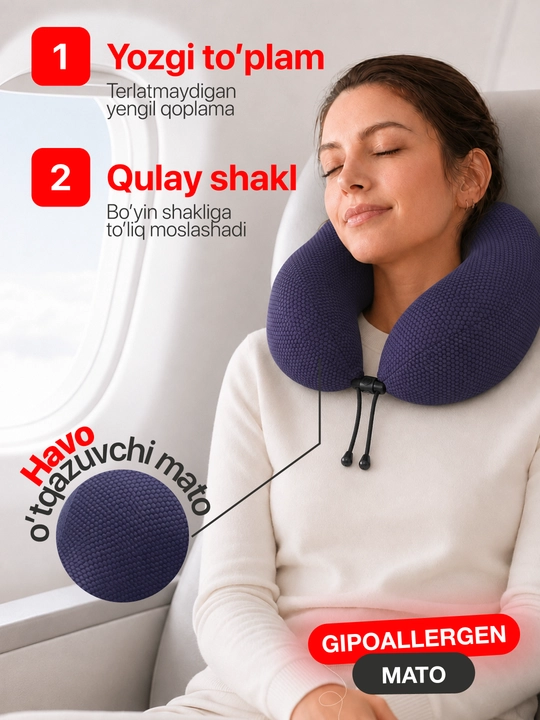 Подушка для шеи Memory Foam ортопедическая, дорожная U-образная, для путешествий и офиса