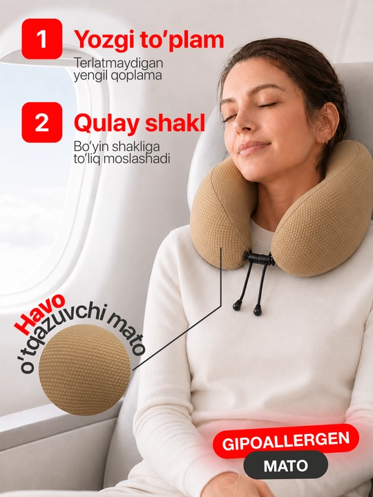 Подушка для шеи Memory Foam ортопедическая, дорожная U-образная, для путешествий и офиса