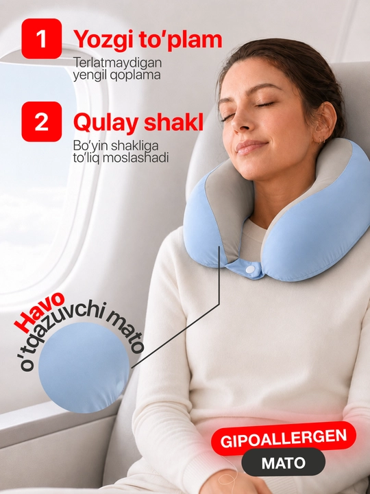 Подушка для шеи Memory Foam ортопедическая, дорожная U-образная, для путешествий и офиса