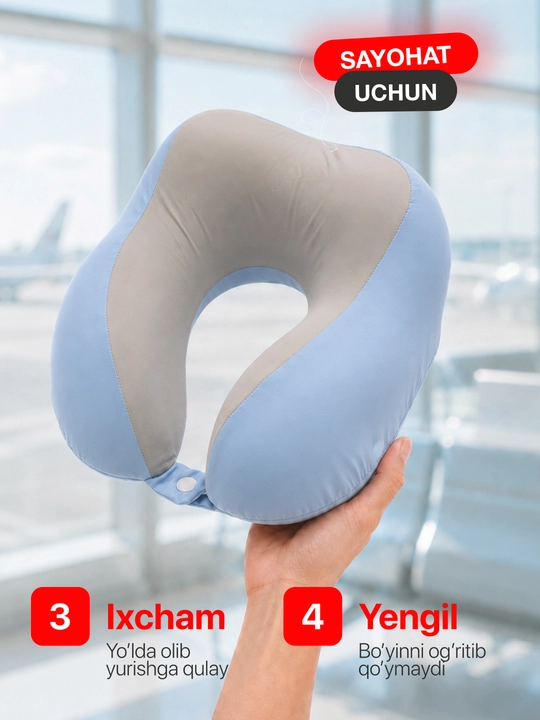 Подушка для шеи Memory Foam ортопедическая, дорожная U-образная, для путешествий и офиса
