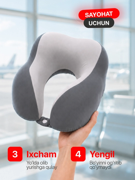 Подушка для шеи Memory Foam ортопедическая, дорожная U-образная, для путешествий и офиса