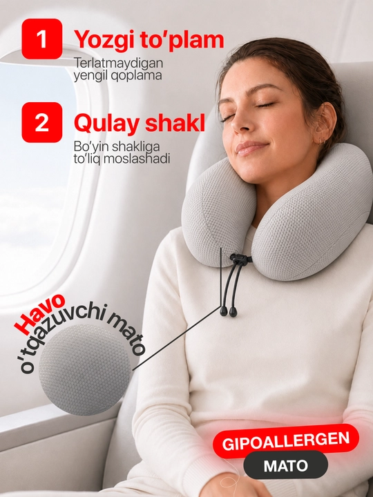 Подушка для шеи Memory Foam ортопедическая, дорожная U-образная, для путешествий и офиса