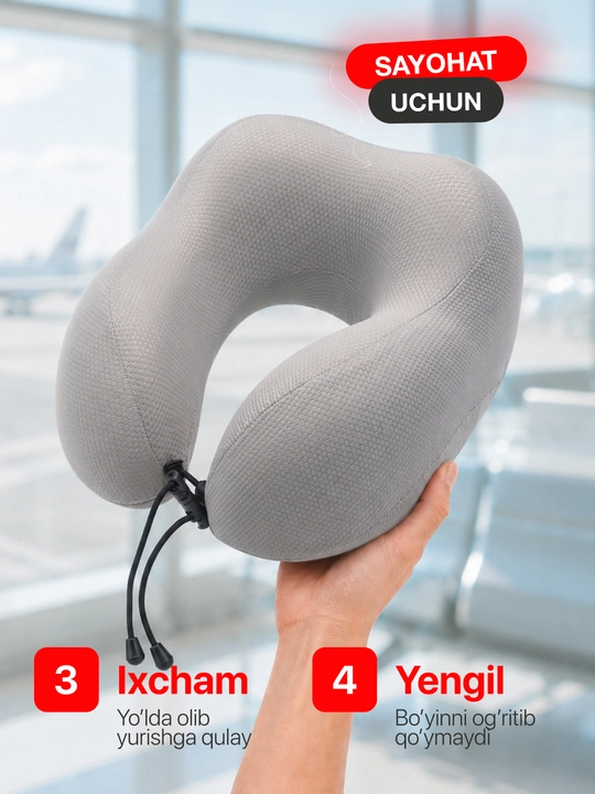Подушка для шеи Memory Foam ортопедическая, дорожная U-образная, для путешествий и офиса