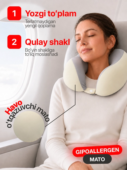 Подушка для шеи Memory Foam ортопедическая, дорожная U-образная, для путешествий и офиса