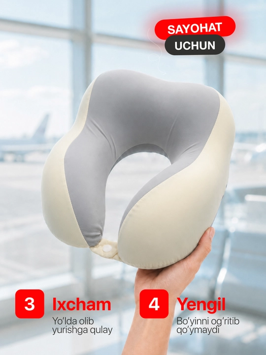 Подушка для шеи Memory Foam ортопедическая, дорожная U-образная, для путешествий и офиса
