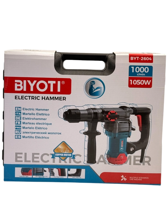Перфоратор электрический BIYOTI BYT-2604 в кейсе (1050 Вт, 26 мм, 1000 об/мин)