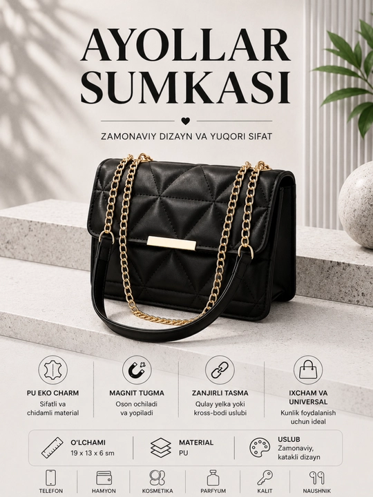 Zamonaviy dizayndagi ayollar kross-bodi sumkasi - 