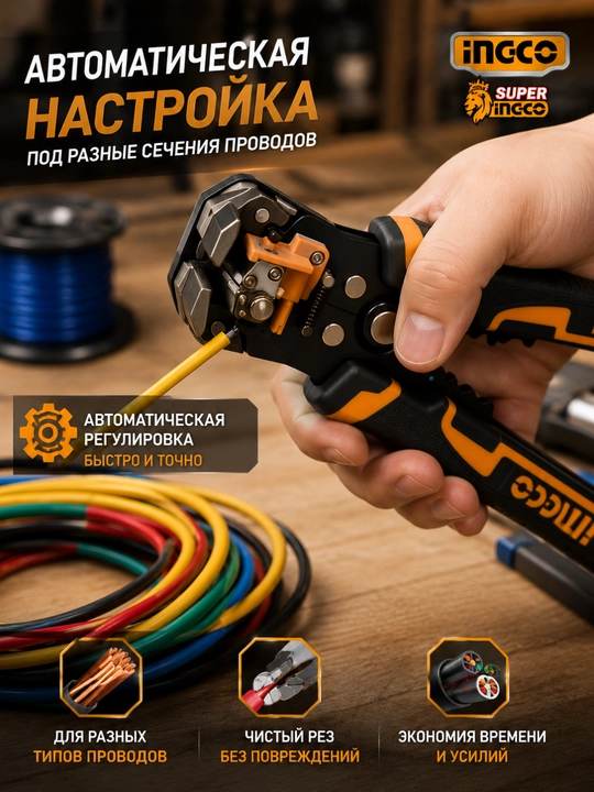 INGCO 3 ta 1 avtomatik sim qobig‘ini yechish, kesish va qisish omburi - 