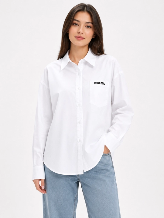 Женская белая классическая рубашка – Oversize, с длинным рукавом