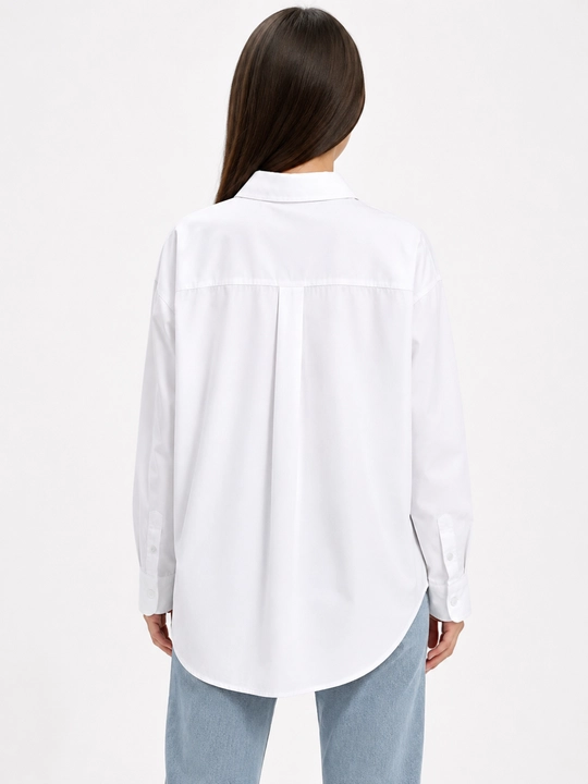 Женская белая классическая рубашка – Oversize, с длинным рукавом
