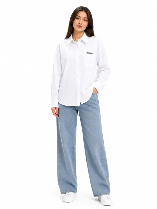Женская белая классическая рубашка – Oversize, с длинным рукавом