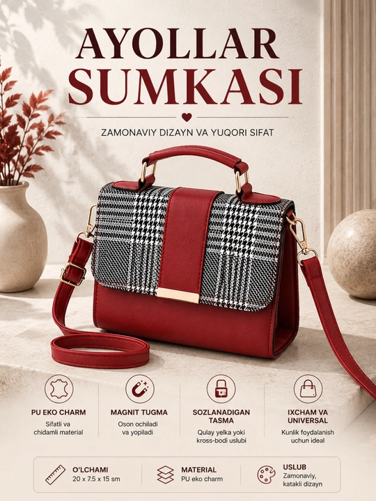 Zamonaviy dizayndagi nafis ayollar kross-bodi sumkasi - 