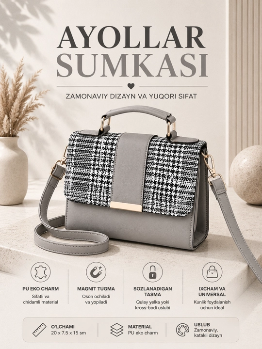 Zamonaviy dizayndagi nafis ayollar kross-bodi sumkasi - 