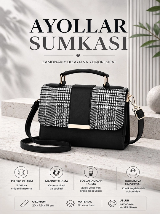 Zamonaviy dizayndagi nafis ayollar kross-bodi sumkasi - 