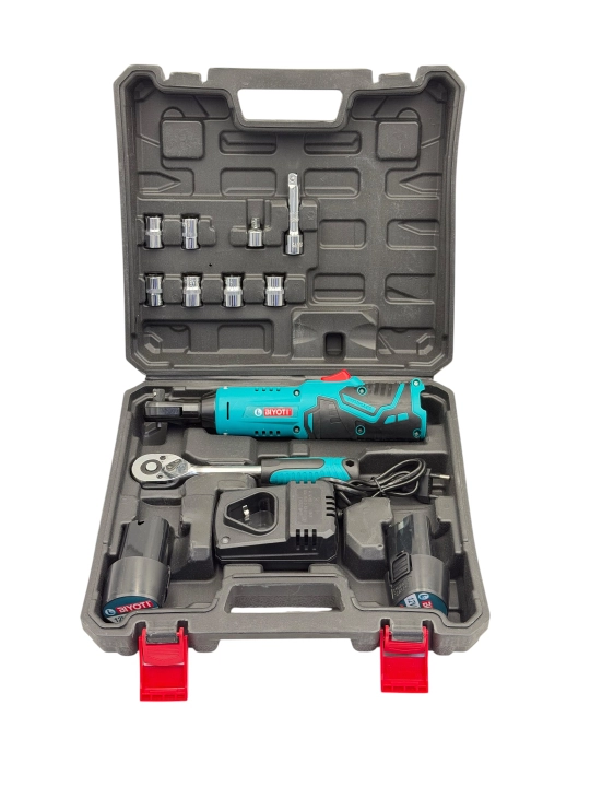 Biyoti BYT-CEW03 12V akkumulyatorli kalit, 45 N·m, 3/8", kallaklar to‘plami va keys bilan