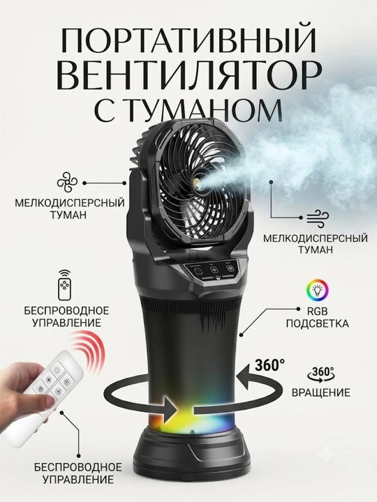 LED yoritgichli, akkumulyatorli, USB Type-C portativ ventilyator - 