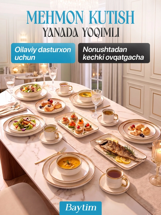 Idishlar to'plami Baytim, chinni oshxona idishlari, 6 kishilik, 32 ta buyum