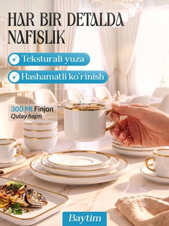 Idishlar to'plami Baytim, chinni oshxona idishlari, 6 kishilik, 32 ta buyum