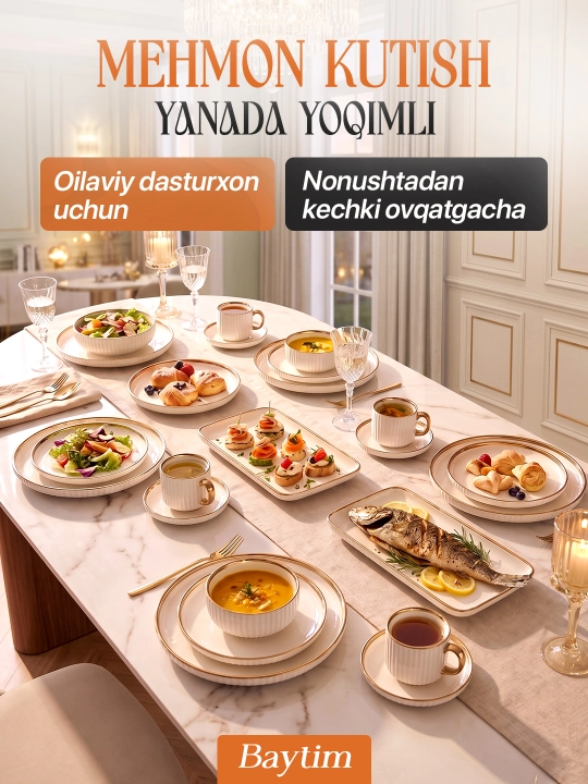 Idishlar to'plami Baytim, chinni oshxona idishlari, 6 kishilik, 32 ta buyum