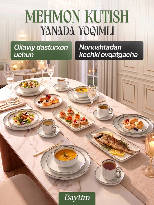 Idishlar to'plami Baytim, chinni oshxona idishlari, 6 kishilik, 32 ta buyum