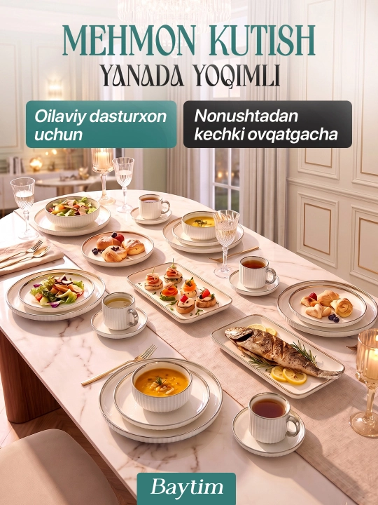 Idishlar to'plami Baytim, chinni oshxona idishlari, 6 kishilik, 32 ta buyum