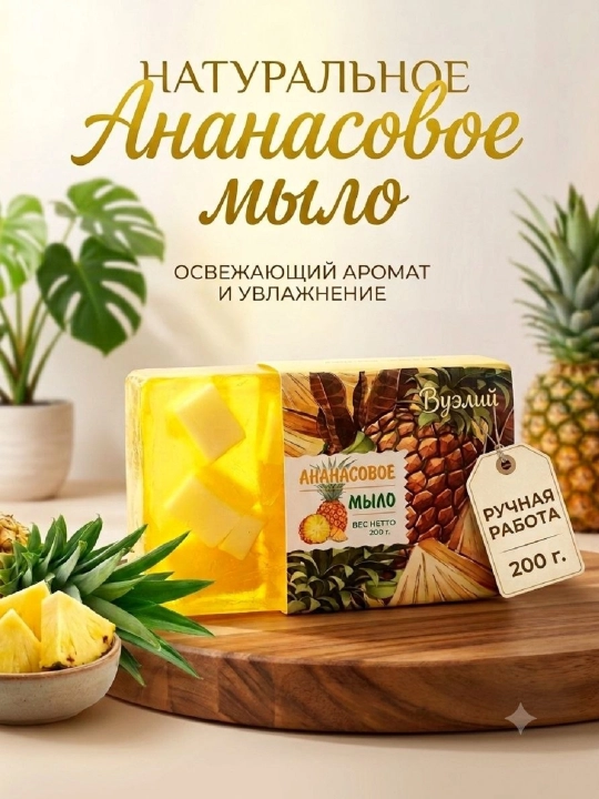 Qo'lda tayyorlangan sovun, efir moylari qo'shilgan 100% tabiiy, Sakura, pion, ananas, 200 gr - 
