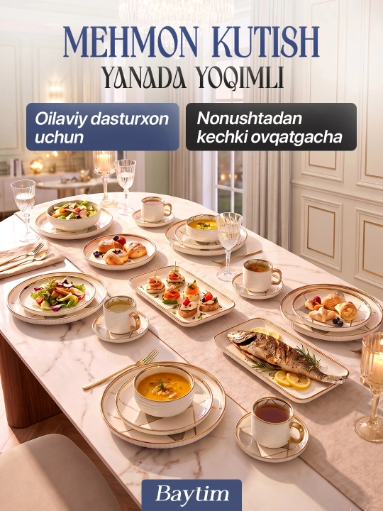 Idishlar to'plami Baytim, chinni oshxona idishlari, 6 kishilik, 32 ta buyum
