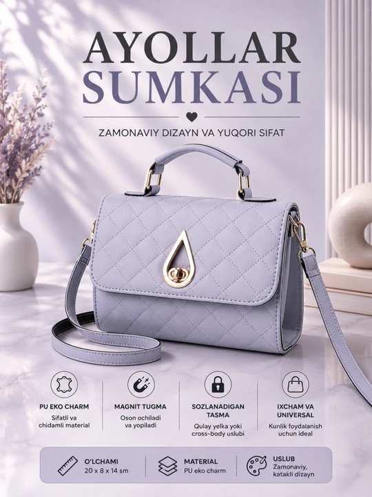 Elegant ayollar sumkasi — rombsimon dizaynli, zamonaviy kross-bodi sumka - 