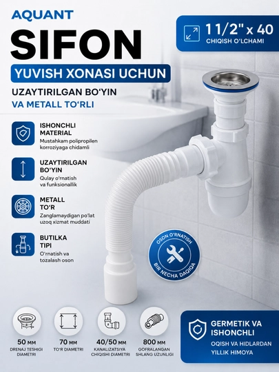 Rakovina sifoni, lavabo sifoni, egiluvchan sifon, oqova quvuri, drenaj sifoni, sifon - 