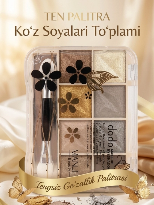 10 rangli ko‘z uchun ten palitra – yaltiroq va mat soyali professional eyeshadow