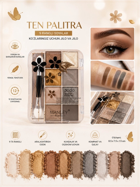 10 rangli ko‘z uchun ten palitra – yaltiroq va mat soyali professional eyeshadow