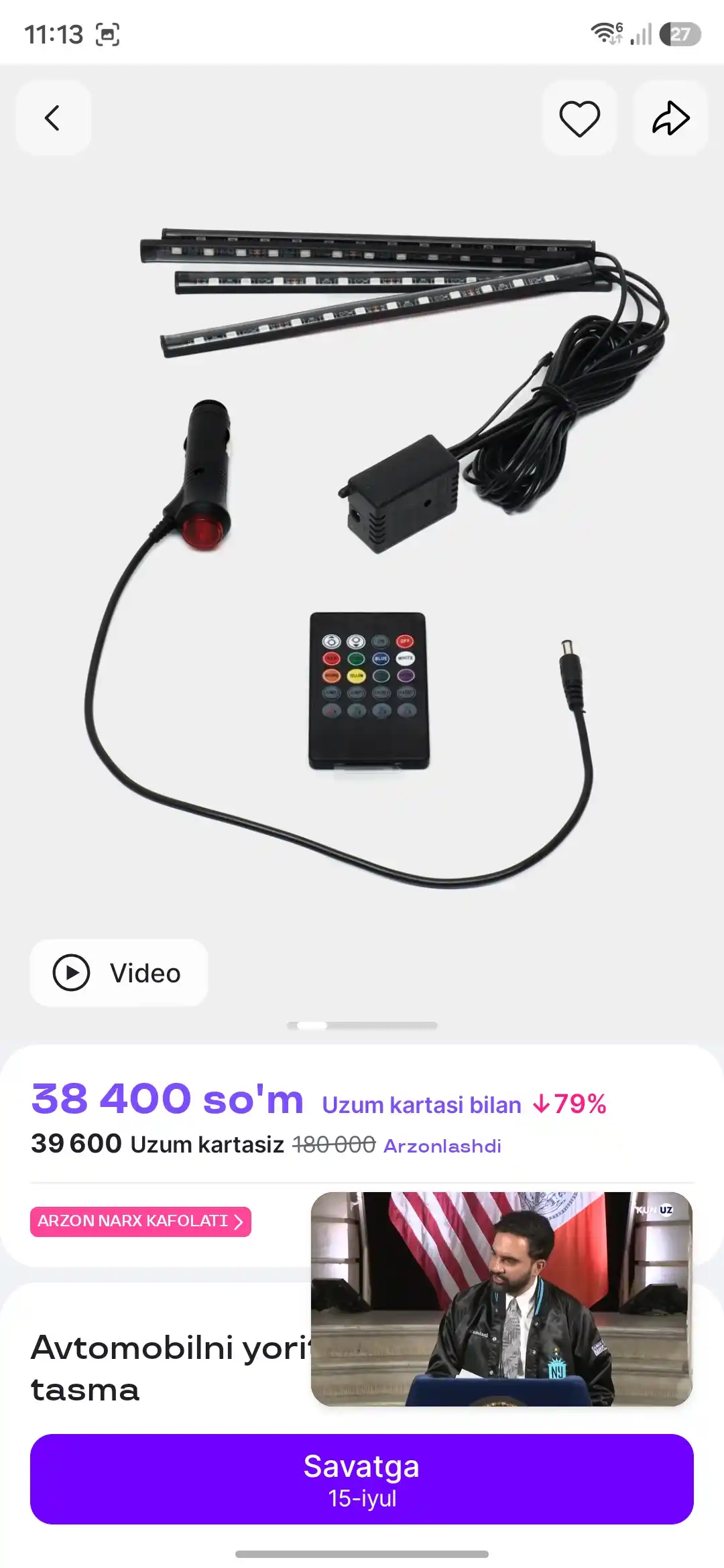 Avtomobilni yoritish uchun svetodiodli tasma