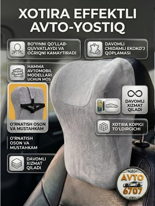 Avto yostiqcha, mashina o'rindig'i uchun bo'yin yostiq