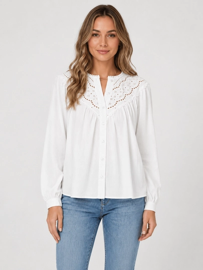 Rubashka ayollar, erkin bichimli bluzka, paxta 100% — ELLY FASHION - 
