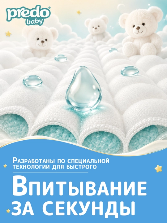 Predo Baby детские подгузники на липучках – мягкие, гипоаллергенные, размеры 1-6