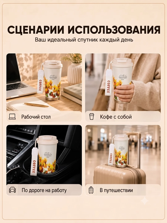Kofe va choy uchun zanglamaydigan po‘latdan yasalgan 316 s termokranka (jo‘mrakli), 500 ml