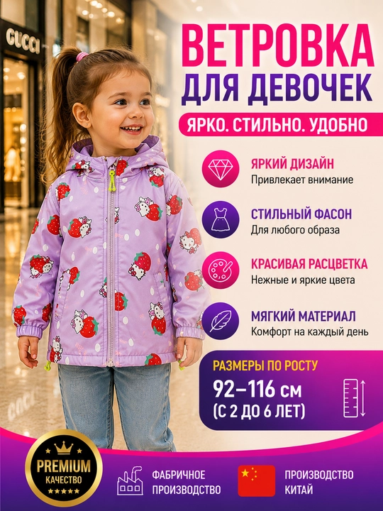 Bahor, kuz uchun qulupnayli qizlar uchun yumshoq, vetrovka