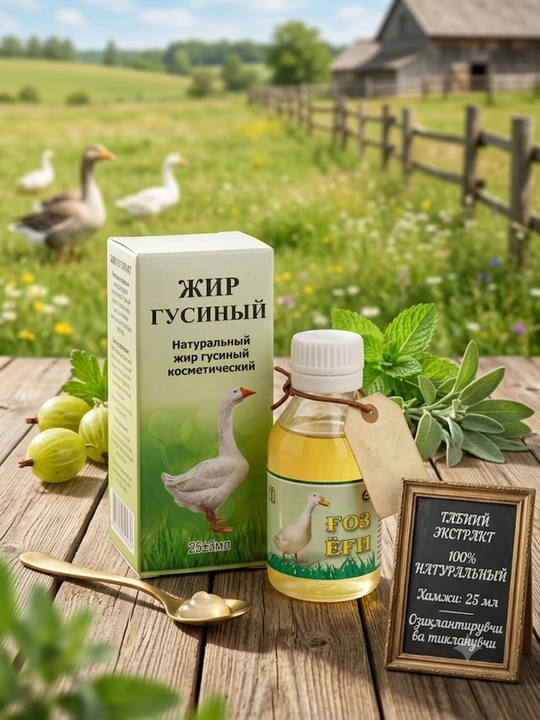 Gʻoz yogʻi 25 ml, tabiiy, tozalangan, kuyishga qarshi, bo‘g‘imlar va nafas yo‘llari uchun - 