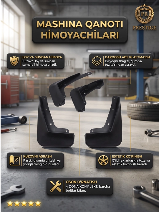 Chevrolet va boshqa avtomobillari uchun brizgovik to'plami, loydan himoyalovchi